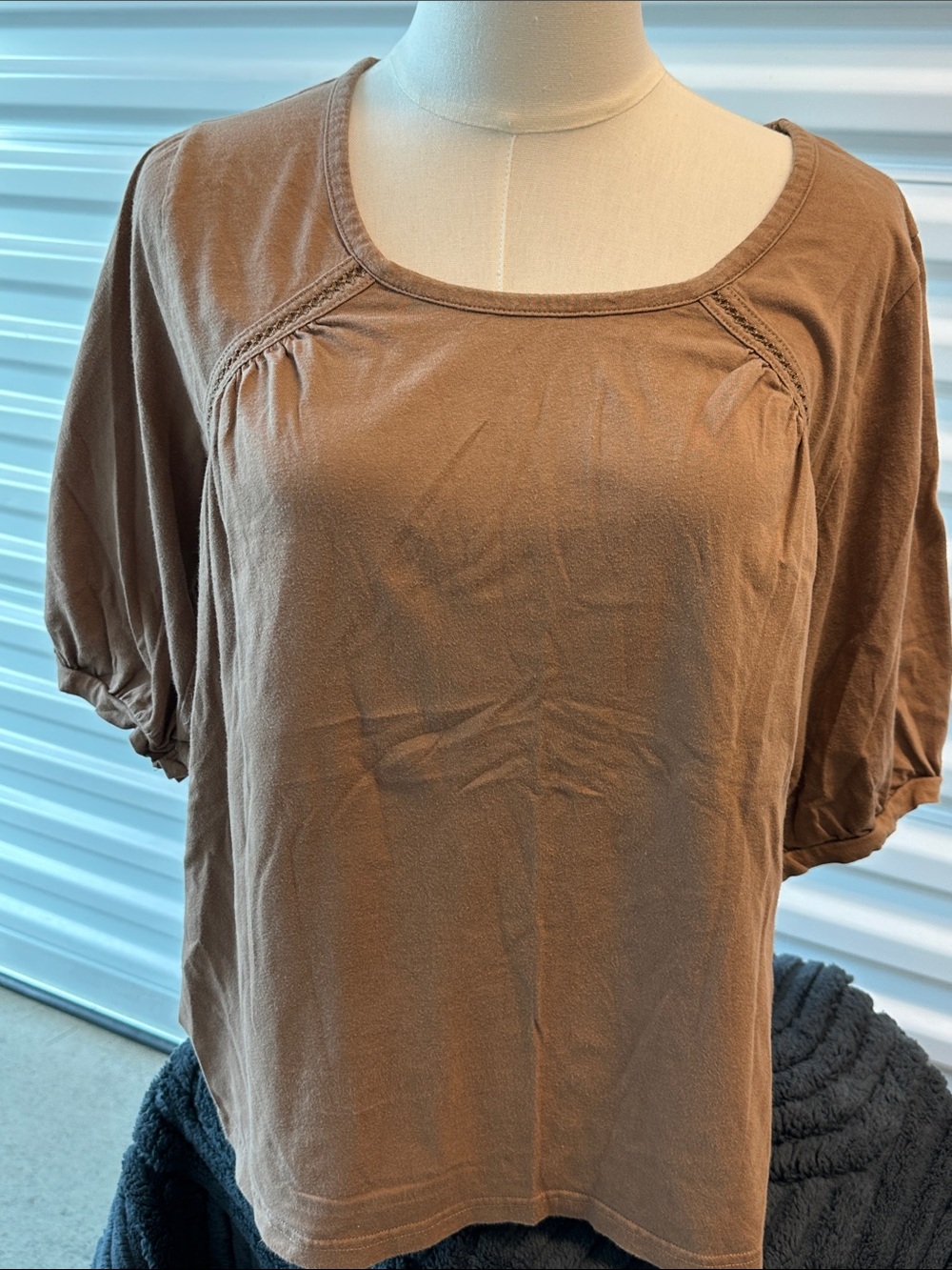 Crystal Kobe Women's Brown Scoop Neck Short Sleeve Top